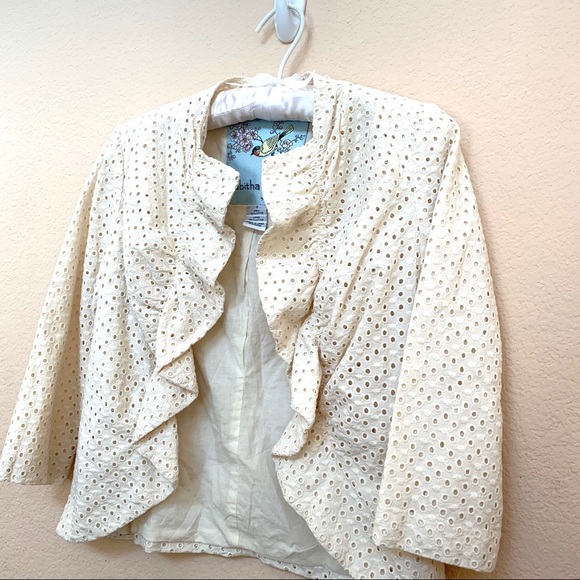 Tabitha Beige Eyelet Ruffle Jacket Blazer Sz 0 - Picture 2 of 8